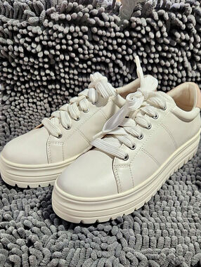 White Leather Platform Sneakers New